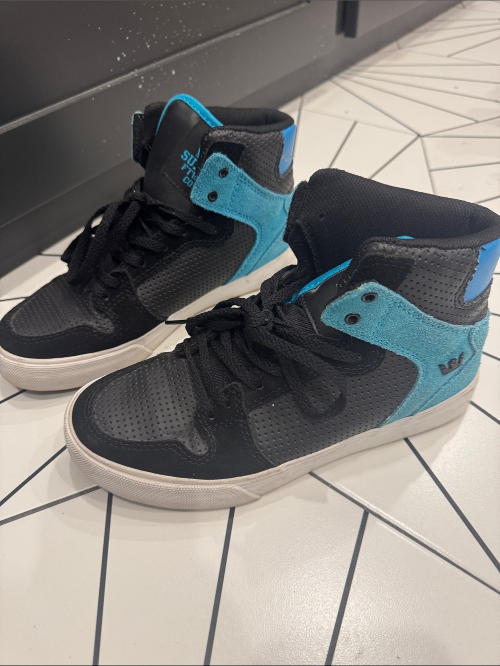 Supra Kids Black and Teal High-Top Sneakers